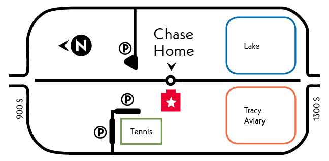 Map of Liberty Park indicating location of Chase Home Museum