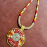 A large necklace of intricate Native American beadwork