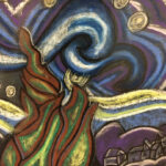 A chalk drawing inspited by 'Starry Night' by Van Gogh