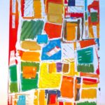 A brightly colored abstract painting