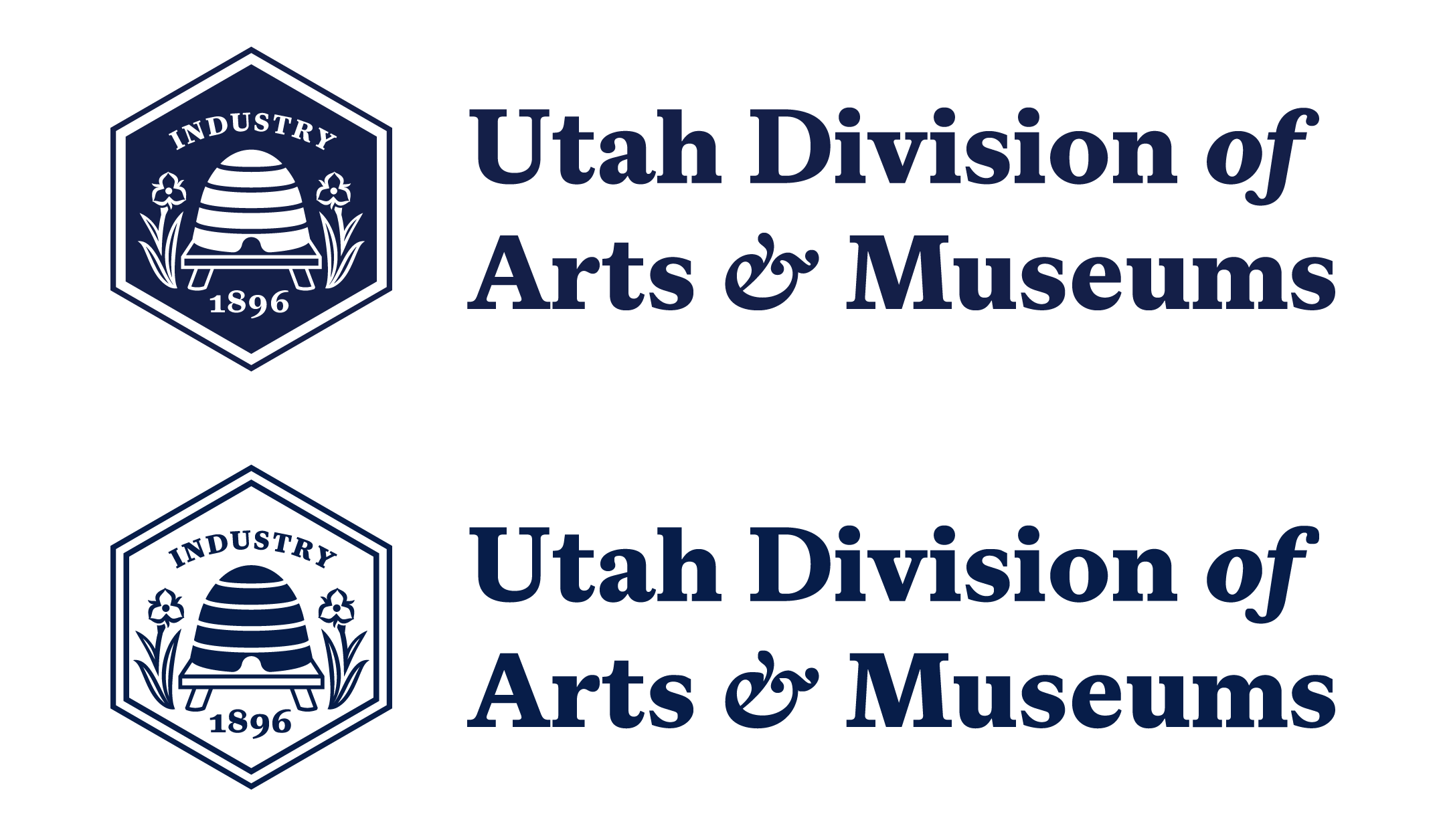 Two versions of the Utah Division of Arts & Museums logo with a beehive emblem.
