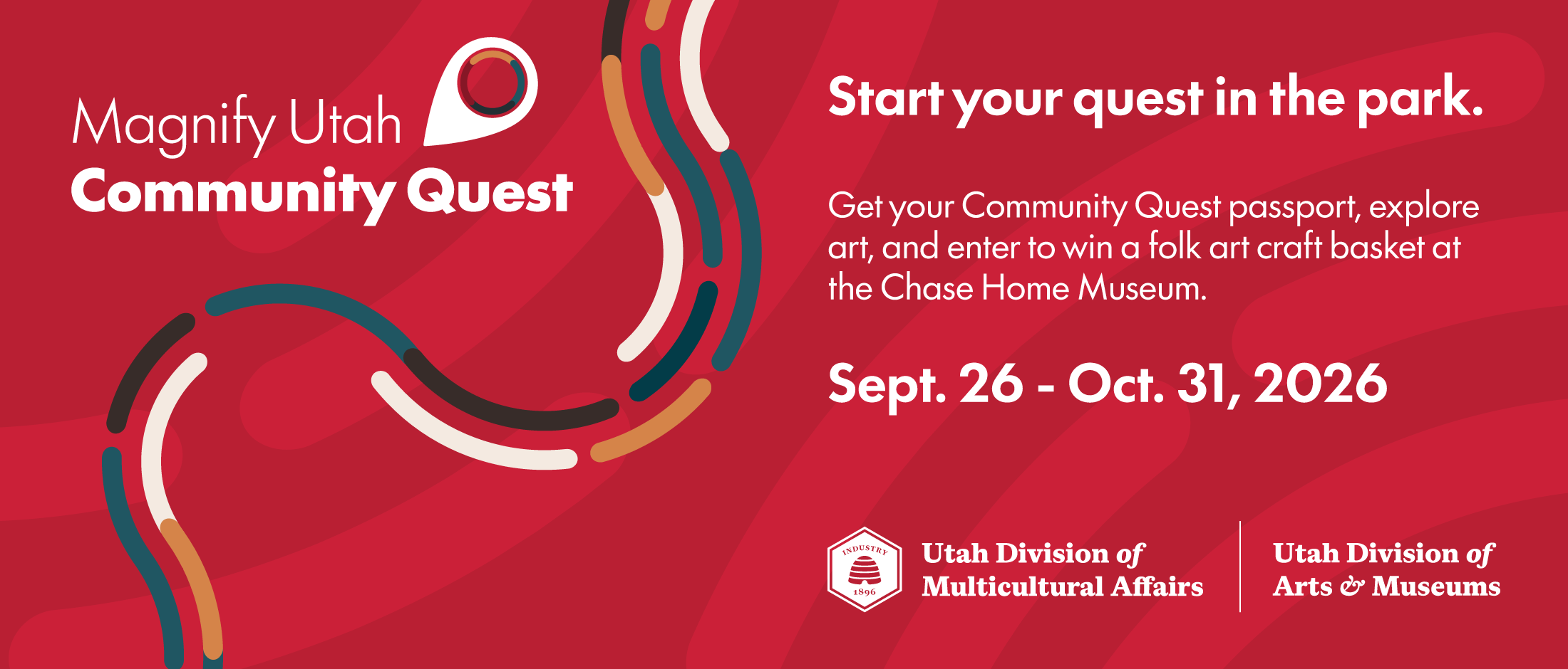 Red flyer for Magnify Utah Community Quest, event from Sept. 26 to Oct. 31, 2026.